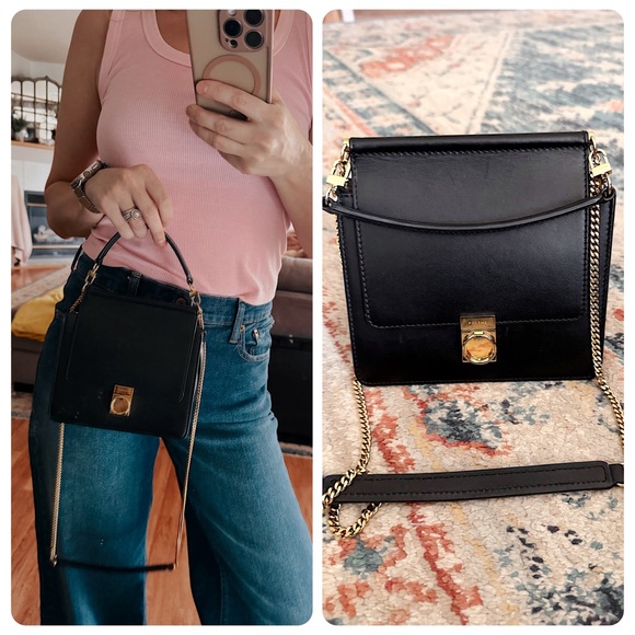 SOLD ❤️polene Numéro Sept Mini smooth leather chain crossbody top handle bl - Picture 5 of 17